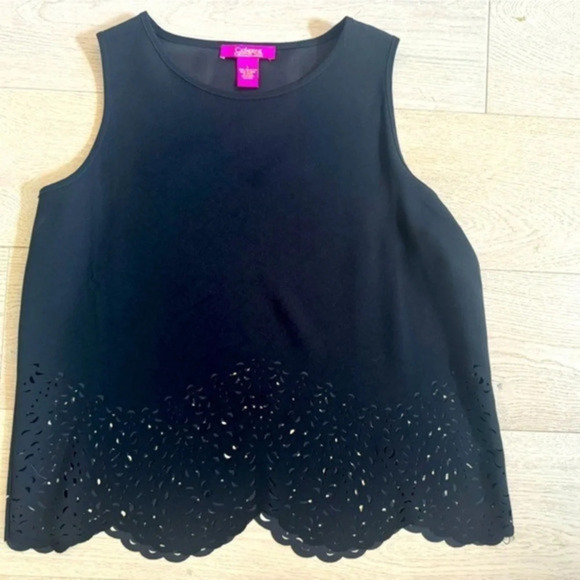 Catherine Malandrino Scoop Neck Laser Cut Scallop hem bottom size L - Picture 1 of 6